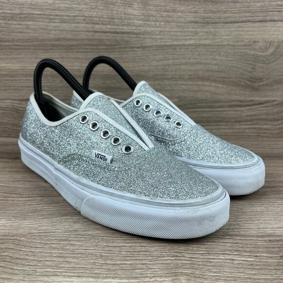 Vans Off The Wall Women's Gray & White Glitter Slip On Sneakers Shoe - Picture 2 of 8